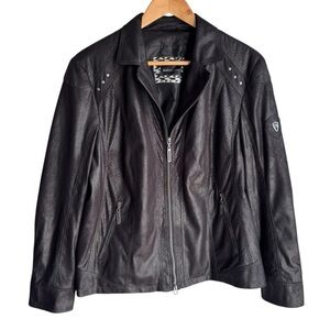 Barbara Lebek Faux Suede Jacket Sz L Black Full Zip Moto Chic Edgy Biker EUC